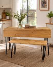 Reclaimed Wood Drop Leaf Table Space Saving Folding Dining Handmade UK Hairpin Kitchen Custom Sizes - thumbnail 1
