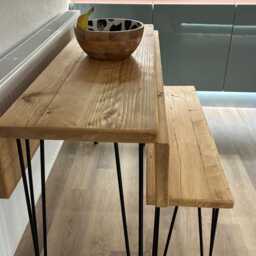 Reclaimed Wood Drop Leaf Table Space Saving Folding Dining Handmade UK Hairpin Kitchen Custom Sizes - thumbnail 2