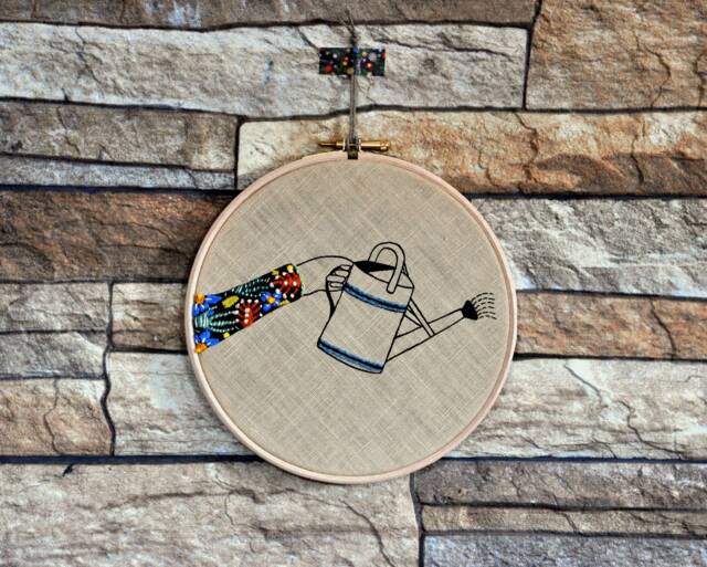 Wall Hanging Hoop Art The Watering Can - image 1