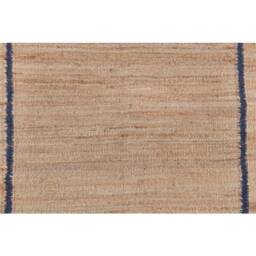 Handwoven Natural Jute Rug, Navy Scalloped Border, Bohemian Style - thumbnail 4