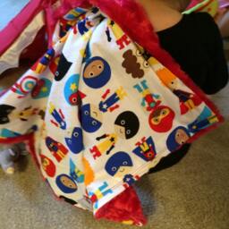 "Cute Super Hero Boy & Red Minky Mini Baby Blanket ""Lawless Logan" - thumbnail 4