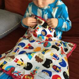 "Cute Super Hero Boy & Red Minky Mini Baby Blanket ""Lawless Logan" - thumbnail 2