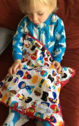 "Cute Super Hero Boy & Red Minky Mini Baby Blanket ""Lawless Logan"