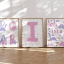 Girls Room Wall Art, Girl Dinosaur Prints, Pink, Purple, Girls Bedroom, Toddler Bedroom, Dinosaur Decor, Kids, Girls Accessories, Girl Wall Decor - thumbnail 2