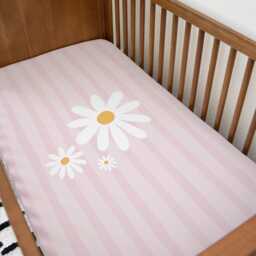 Bedding - Stripes With Daisies Pink, Duvet Cover Set, Fitted Sheets, Pillow Case, Modern Colourful Kids Bedding - thumbnail 2
