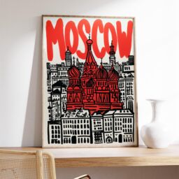 Moscow Poster, Modern Pop Art Print, City Wall Art, Bold Red Typography Artwork, Saint Basil's Cathedral Illustration, Urban Travel Decor - thumbnail 2