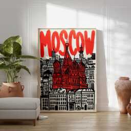 Moscow Poster, Modern Pop Art Print, City Wall Art, Bold Red Typography Artwork, Saint Basil's Cathedral Illustration, Urban Travel Decor - thumbnail 3
