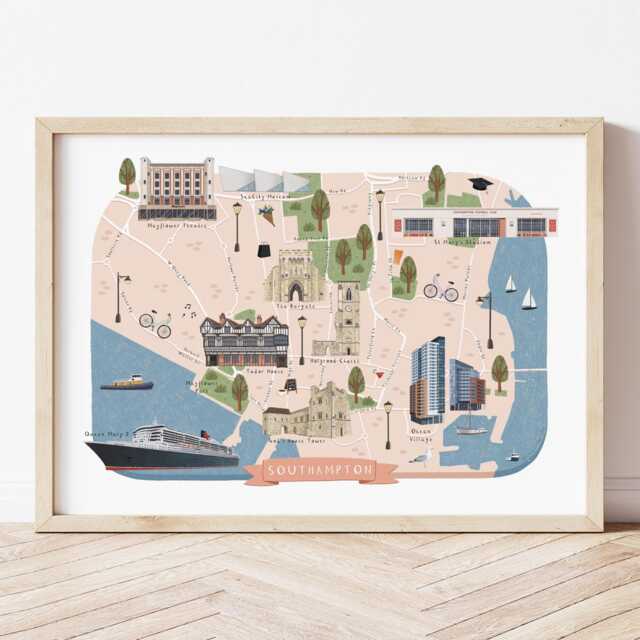 Southampton Map Print, Illustrated Of Southampton, Poster, Wall Art, Gift, University - image 1