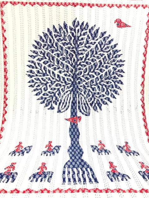 Indian Tree Of Life Queen Kantha Quilt Handmade Cotton Bedspread - image 1