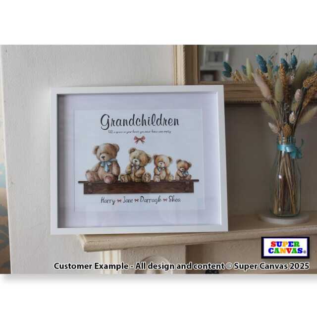 Grandchildren Teddy Bear Family Personalised Portrait Picture Framed Print Nana Grandad Grandma Nannie Grandparents Birthday Gift - image 1