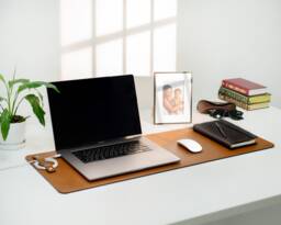 Leather Desk Mat, Custom Engraved Pad, Personalized Office Decor, Christmas Gift For Coworker - thumbnail 1