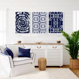 Coastal Trendy Framed Set Of 3 Wall Art Prints For A Hippie Room Summer Beach Themed Decor, Shibori Tie Dye Boho Lake House Decor - thumbnail 1