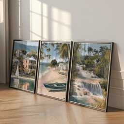 Set Of 3 Jamaica Posters, Caribbean Travel Wall Art, Tropical Landscape Print Set, Modern Artwork, Island Home Decor, Vibrant Coastal Style - thumbnail 3