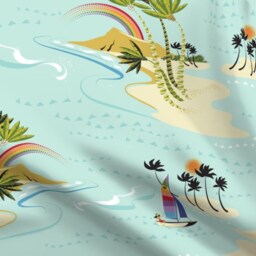 Hawaii Sheets - Heading To Diamond Head By Hootenannit Tropical Island Rainbow Beach Ocean Cotton Sateen Sheet Set Bedding Spoonflower - thumbnail 4