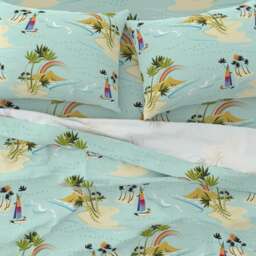 Hawaii Sheets - Heading To Diamond Head By Hootenannit Tropical Island Rainbow Beach Ocean Cotton Sateen Sheet Set Bedding Spoonflower - thumbnail 3