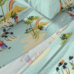 Hawaii Sheets - Heading To Diamond Head By Hootenannit Tropical Island Rainbow Beach Ocean Cotton Sateen Sheet Set Bedding Spoonflower - thumbnail 2