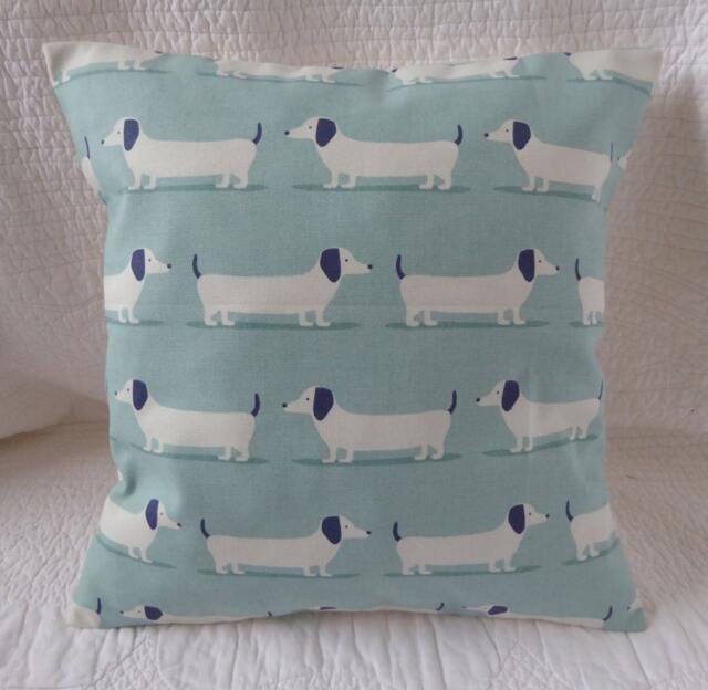 Dachshund Print Pillow Cover, Duck Egg Blue Aqua, Handmade 16 - image 1