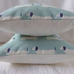 Dachshund Print Pillow Cover, Duck Egg Blue Aqua, Handmade 16 - thumbnail 3