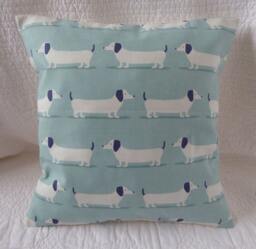 Dachshund Print Pillow Cover, Duck Egg Blue Aqua, Handmade 16 - thumbnail 1