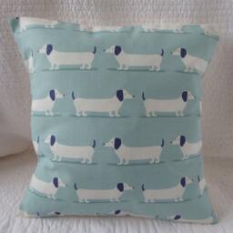Dachshund Print Pillow Cover, Duck Egg Blue Aqua, Handmade 16 - thumbnail 2