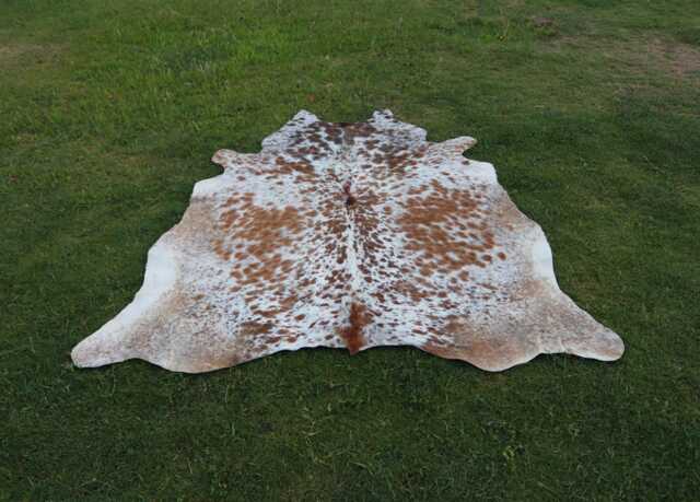 Genuine Brown & White Cowhide For Rustic Home Decor-Speckled Hair On Hide Living Room-Western Decor-Brazillian Floor Area Rug - image 1