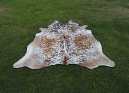 Genuine Brown & White Cowhide For Rustic Home Decor-Speckled Hair On Hide Living Room-Western Decor-Brazillian Floor Area Rug - thumbnail 1