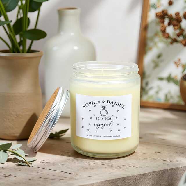Personalized Engagement Candle, Engaged Candle With Name & Date, Party Keepsake, Gifts For Couple, Anniversary Gift - image 1