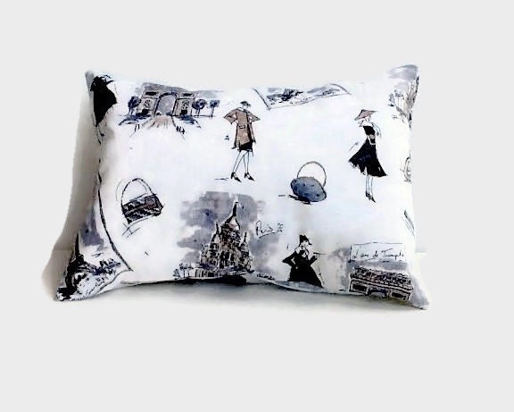 Paris Motif 16x12 Lumbar Pillow in Off White Background Pattern Brown & Black, Pillow Cover