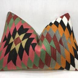 Vintage Kilim Pillow Cover, Handwoven Turkish Lumbar - 16x24 - thumbnail 2