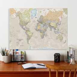 Classic Map Of The World Canvas Print - Free Shipping, Gift For Him, Her, Classic World Map, Wall Decor, Push Pin Map - thumbnail 4