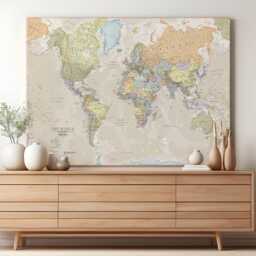 Classic Map Of The World Canvas Print - Free Shipping, Gift For Him, Her, Classic World Map, Wall Decor, Push Pin Map - thumbnail 1
