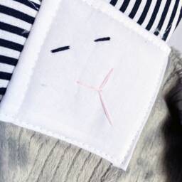 Crinkle Ears Bunny Lovey - Modern Gender Neutral High Contrast Boho Black & White Stripes with Grey Chenille - thumbnail 2