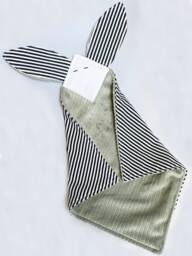 Crinkle Ears Bunny Lovey - Modern Gender Neutral High Contrast Boho Black & White Stripes with Grey Chenille