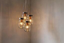 Mason Jar Chandelier, 4 Clustered Jars, Pendant Lighting Fixture, Rustic Upcycled Lights, Bulbs Included, Free Shipping