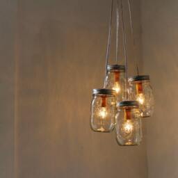 Mason Jar Chandelier, 4 Clustered Jars, Pendant Lighting Fixture, Rustic Upcycled Lights, Bulbs Included, Free Shipping - thumbnail 3