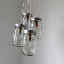 Mason Jar Chandelier, 4 Clustered Jars, Pendant Lighting Fixture, Rustic Upcycled Lights, Bulbs Included, Free Shipping - thumbnail 4