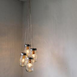 Mason Jar Chandelier, 4 Clustered Jars, Pendant Lighting Fixture, Rustic Upcycled Lights, Bulbs Included, Free Shipping - thumbnail 2
