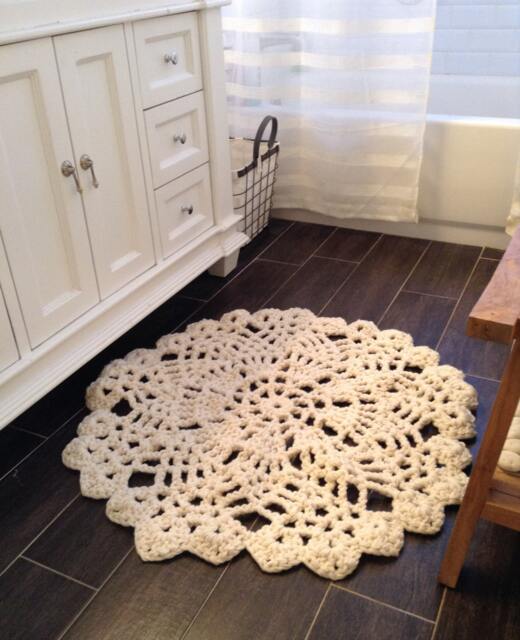 Round Area Rug Hand Crochet Chunky Knit Doily - image 1