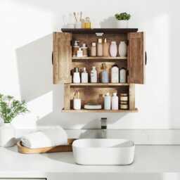 Bathroom Wall Mounted Medicine Cabinet Storage Cabinet With Adjustable Shelf, Open Compartment & Double Doors - thumbnail 2