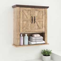 Bathroom Wall Mounted Medicine Cabinet Storage Cabinet With Adjustable Shelf, Open Compartment & Double Doors - thumbnail 3