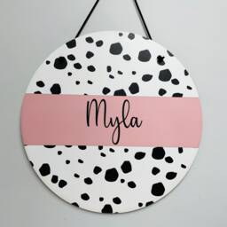 Dalmatian Nursery Decor Sign, Decor, Boys Wall Hanging, Name Round Spots - thumbnail 3