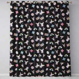Cute Rainbow Bunny Flower Easter Egg Seamless Pattern Black Background Readymade Eyelet Ring Top Thermal 100% Blackout Curtains - thumbnail 2