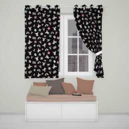 Cute Rainbow Bunny Flower Easter Egg Seamless Pattern Black Background Readymade Eyelet Ring Top Thermal 100% Blackout Curtains