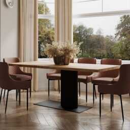 Hardwood Solid Oak Dining Table Steel Leg 059