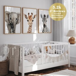 Safari Animal Nursery Prints - Elephant, Giraffe, Zebra Set - thumbnail 3