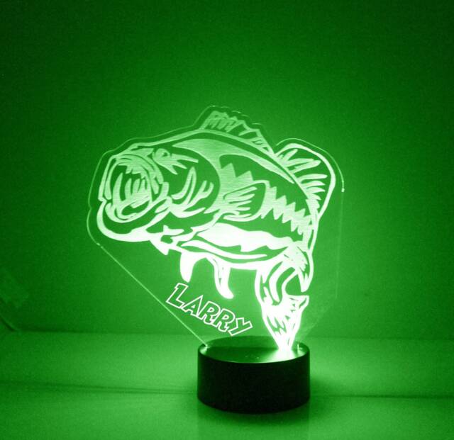 Bass Fish Light Up, Custom Engraved Night Light, Personalized Free, 16 Color Options With Remote Control, Desk Lamp - image 1