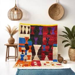 Handmade Beni Ourain Wool Rug, Colorful Berber Design - thumbnail 1