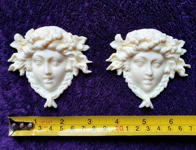 Pair Gilt Or White French Style Decorative Faces Wall Furniture Moulding Pediment Plastic Decoration - image 1