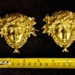 Pair Gilt Or White French Style Decorative Faces Wall Furniture Moulding Pediment Plastic Decoration - thumbnail 2