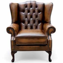 Handmade Chesterfield Leather Wing Chair - Antique Tan - thumbnail 3